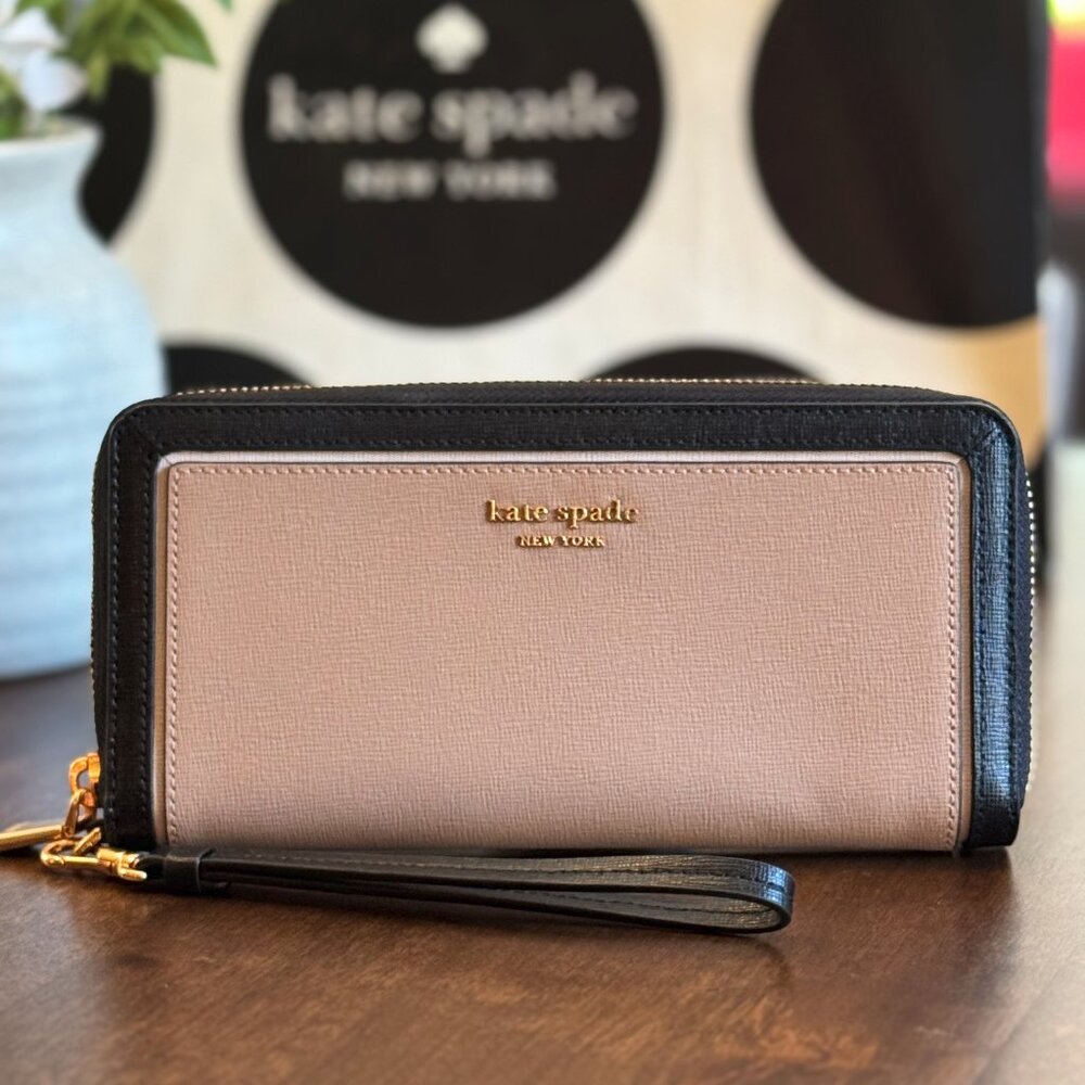 NEW Kate Spade Morgan Travel Continental Leather Wristlet - Cafe Mocha K8959